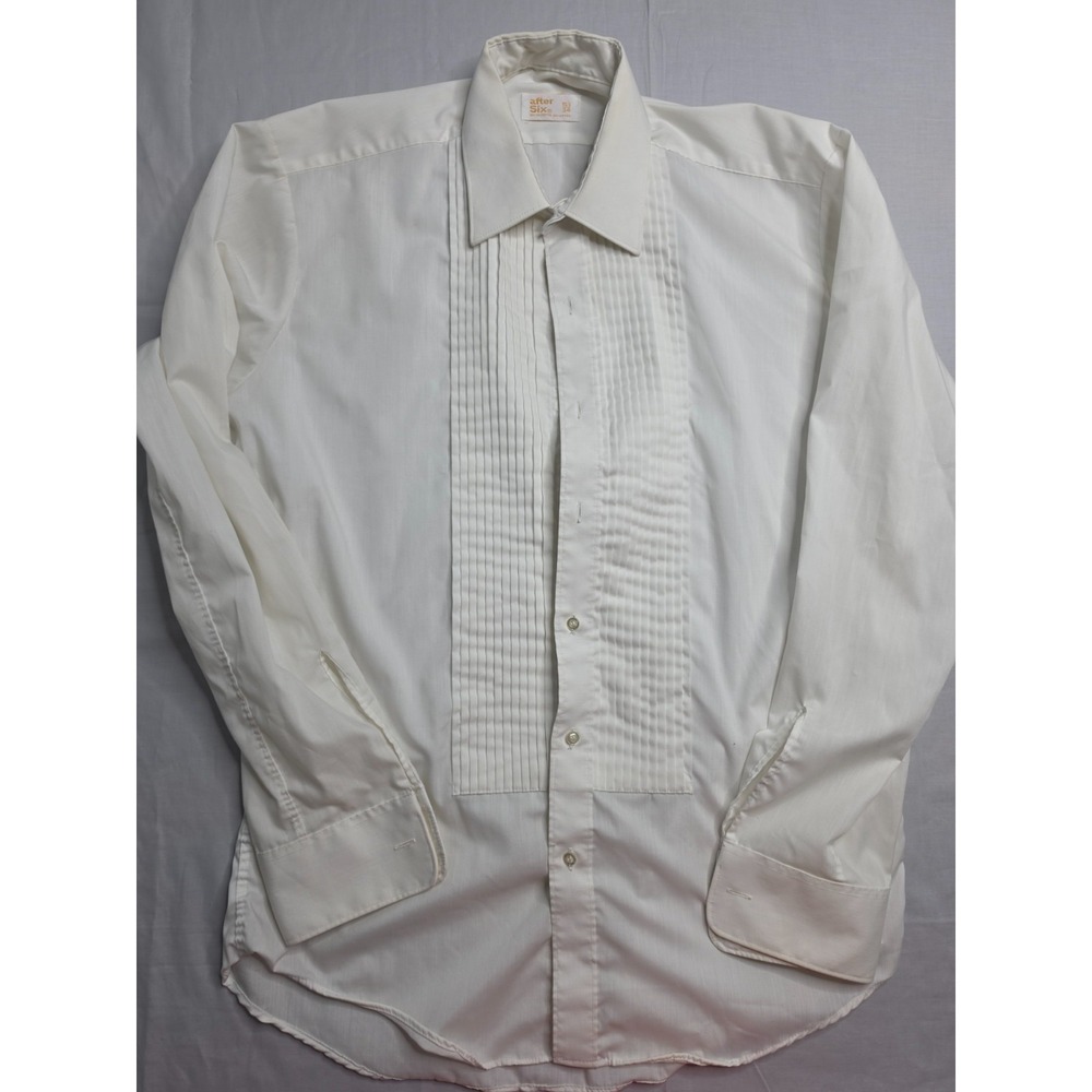 Vintage After Six Tuxedo Dress Shirt Men's 15.5 Ivory Cotton Long Sleeve Formal